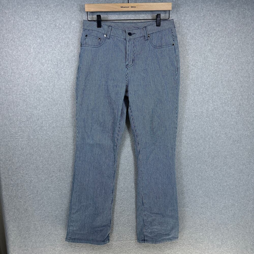 DG2 By Diane Gilman Jeans Womens Size 6P Blue White Hickory Striped Ramie Blend